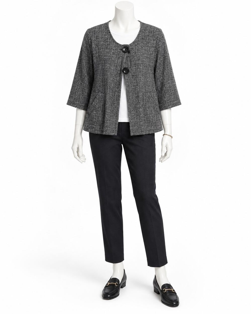 Studio 1940 Textured Swing Jacket Black White Draped A Line Career Womens 18W